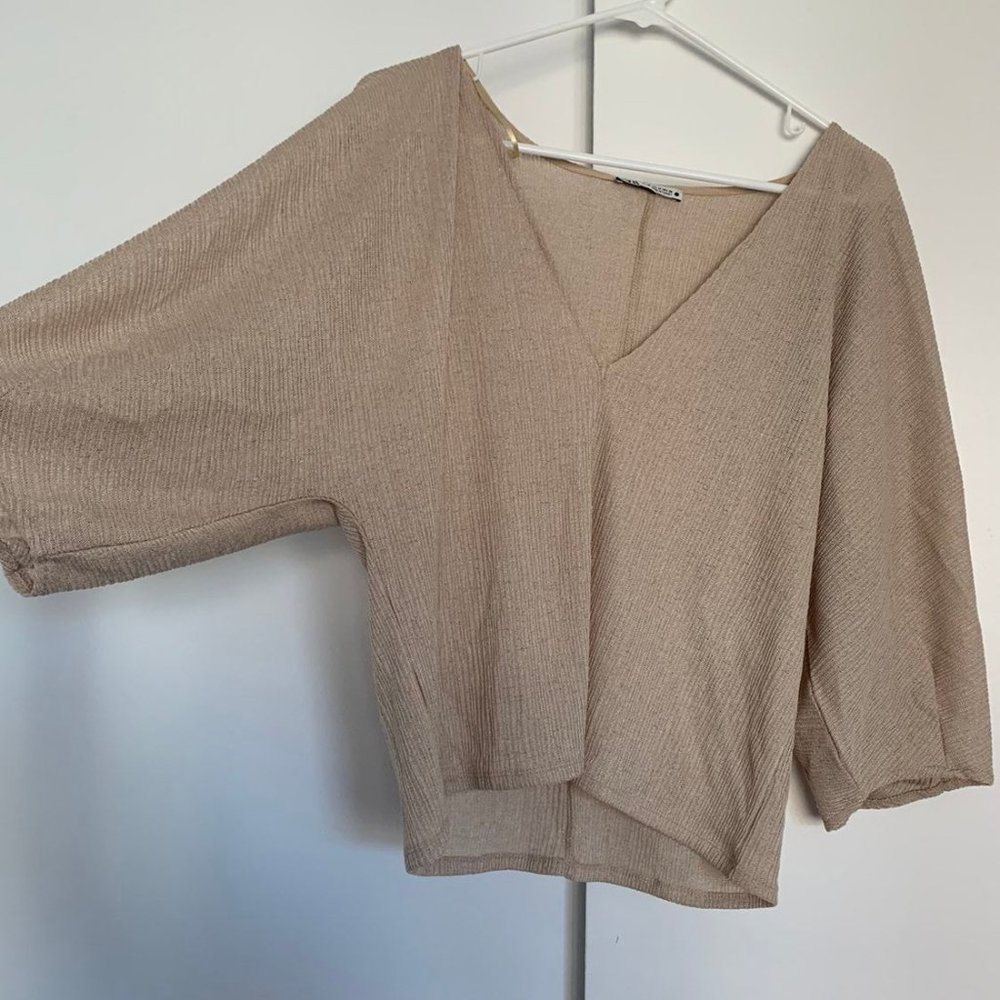 Zara Gold/Beige Pleated Top - Medium